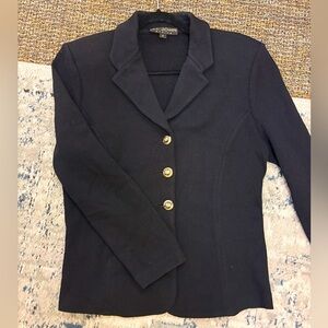 Vintage St. John Black Knit Blazer with Gold Lion Buttons sz 10 🦁